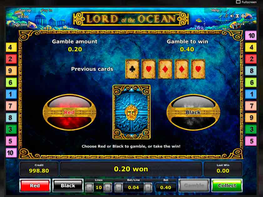 В этой игре можно преумножить начальную ставку в 32 раза! Риск игра на удвоение выигрыша в слот машине Лорд Океана